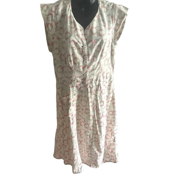 1940s Floral Feedsack Day Dress S Cap-Sleeve‎ Button Front Cottagecore Vintage - Picture 1 of 5